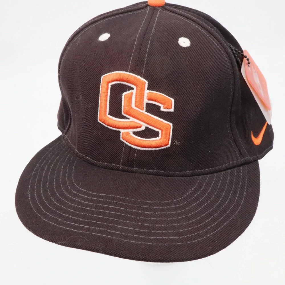 Nike 643 Oregon State Beavers Fitted Baseball Cap‎ Mens 7 7/8 Black Orange Logo